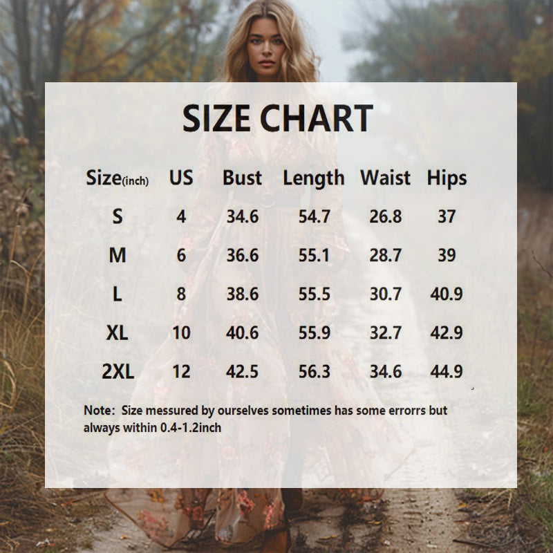 Women's V-Neck Floral Print Long Sleeve Dress With Cuffed Sleeves Flowy Maxi Summer Vacation Party Dress