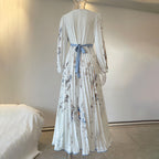 Women's Floral Print V-Neck Long Sleeve Maxi Dress A-Line Flowy Ruffled For Spring&Summer Vacation & Evening Party
